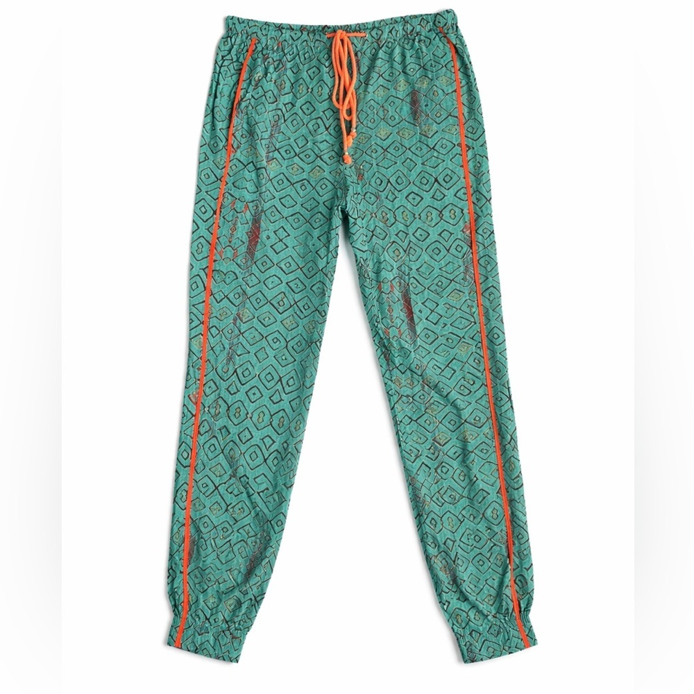 Anthropologie Hei Hei Geometric Drawstring Jogger Pants Teal Coral Boho 🌴